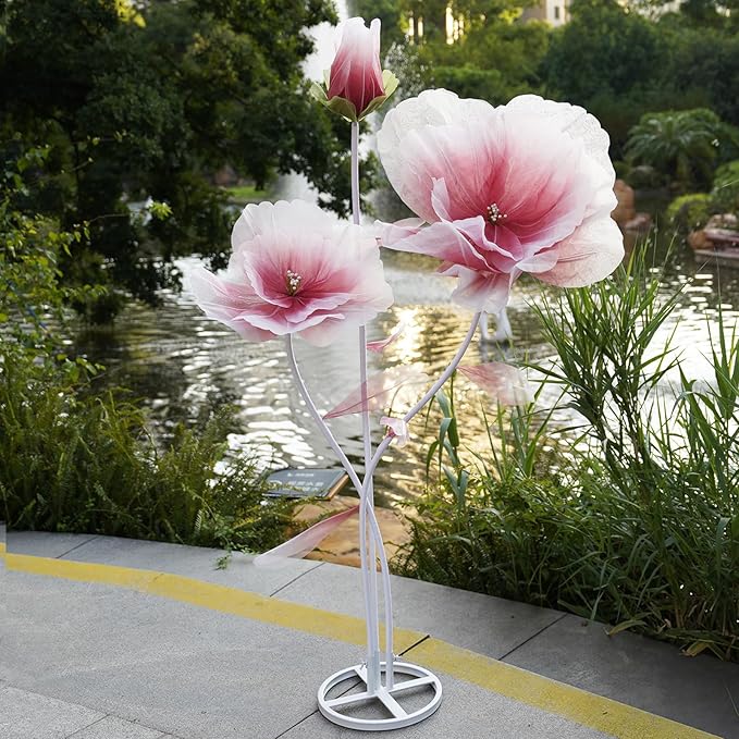 Giant Flowers for Decoration,Large Fake Flower with Standing Stems and Base,Big Artificial Flowers for Home Decor,Wedding Background Decor,Shop Window Display,Banquet,Garden Party (red)