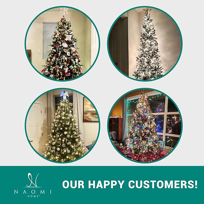 Vienna 9ft Prelit Slim Artificial Christmas Tree with 1455 Branch Tips, 500 Warm Lights and Metal Stand, 37" Wide Realistic Skinny Pencil Christmas Tree with Lights by Naomi Home