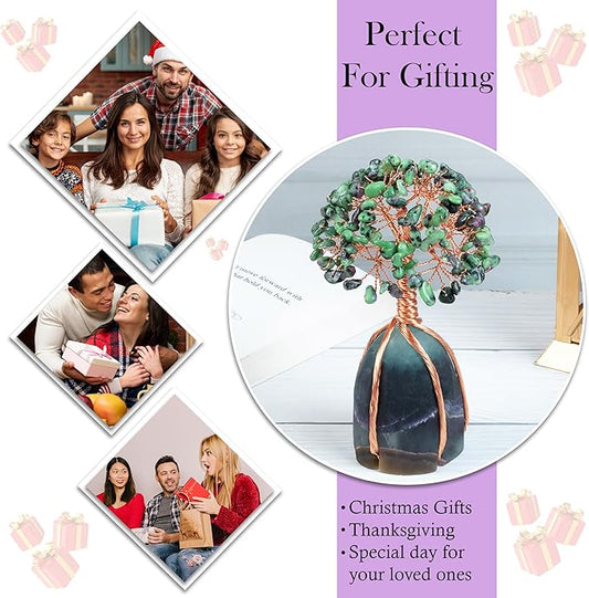 Crocon Ruby Zoisite Crystal Tree with Fluorite Rough Base Tree of Life Decor for Shelf, Bedroom, Birthday Gifts for Women, Sister Birthday Gift for Mom, Cute Home Decor Present