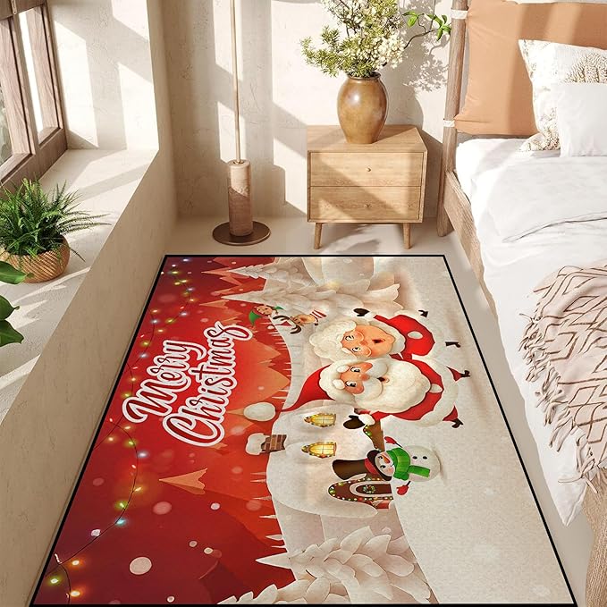 Christmas Rug, Snowflake Rug, Xmas New Year Gift Door Mat for Bedroom Living Room Kitchen, Merry Christmas Indoor Floor Mats for Holiday Festive Decoration,71" X 47"