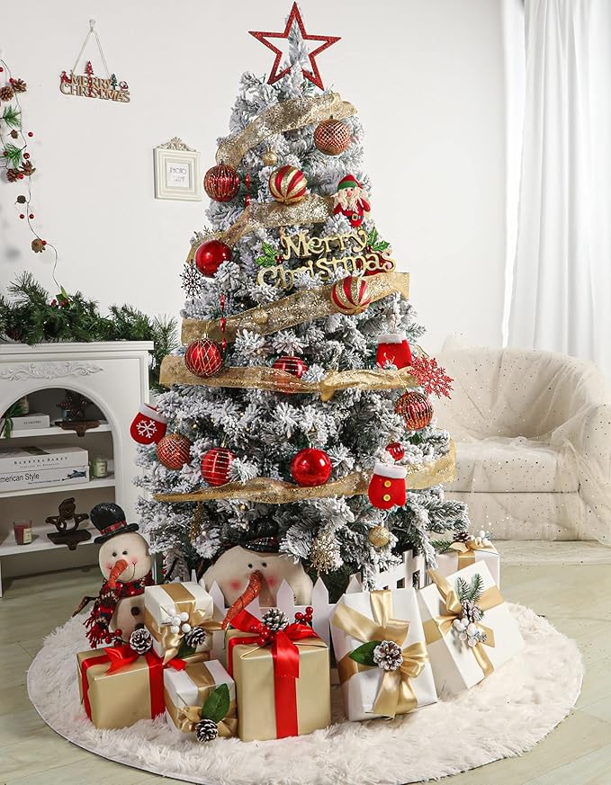 SHareconn 80mm Christmas Balls Ornaments,12PCS Colored Shatterproof Plastic Decorative Hanging Tree Decorations Baubles Set for Xmas Tree Decor Holiday Party Wedding Decoration with Lanyard,Red & Gold