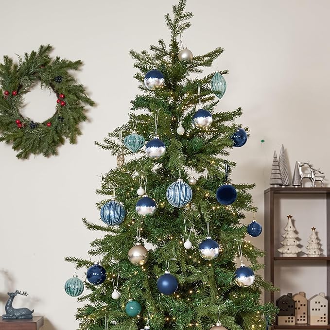 DN DECONATION Christmas Balls Decor Set of 9, Blue Glass Christmas Tree Hanging Ball Ornaments, 3.14” Xmas Tree Decorative Ornaments for Home Holiday Party Decor Winter Gifts Indoor