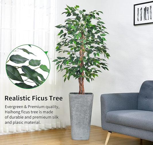 Artificial Ficus Tree 4FT Faux Silk Plants with Sturdy Plastic Nursery Pot,Fake Ficus Trees for Home Office Farmhouse Indoor Outdoor Decor Perfect Housewarming Gift (4FT-1Pack)
