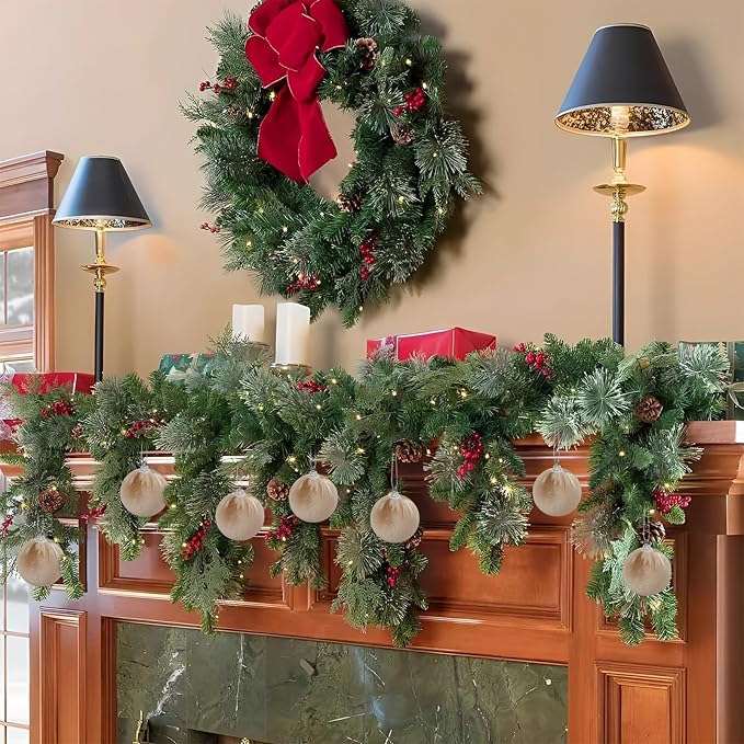 Woration 15pcs Christmas Velvet Ball Ornaments Flocked Xmas Tree 2.36inchs Small Shatterproof Hanging Ball Decoration for Holiday Party (Champagne)