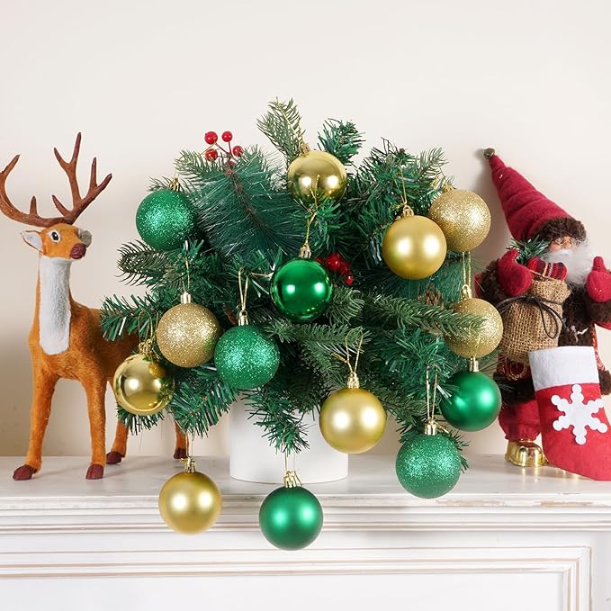 30ct Christmas Ball Ornaments, Shatterproof Christmas Tree Decorations, Perfect Hanging Ball for Indoor/Outdoor Holiday Party Decor (Green, Gold, 2.36'')