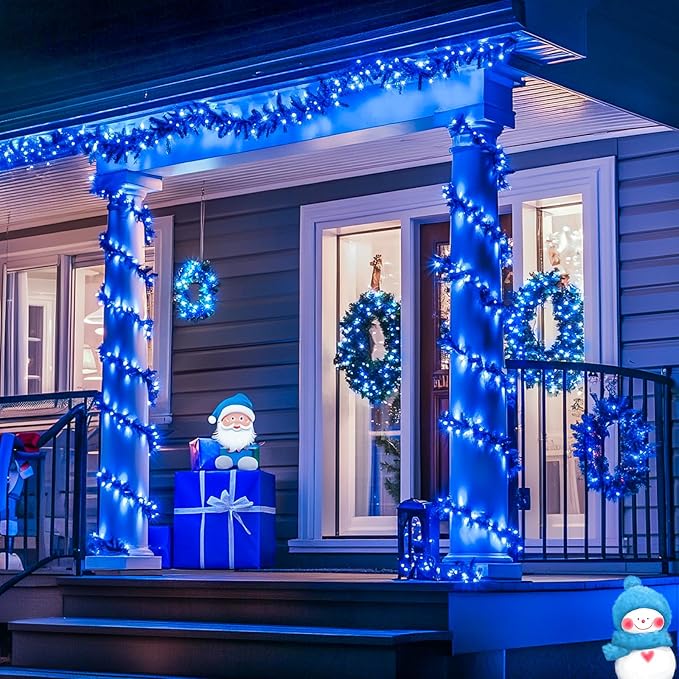 JMEXSUSS 250 LED Blue String Lights Indoor, 91.5ft Connectable Christmas Lights Outdoor Waterproof, 8 Modes Blue Christmas String Light for Party Garden Tree Halloween Decoration