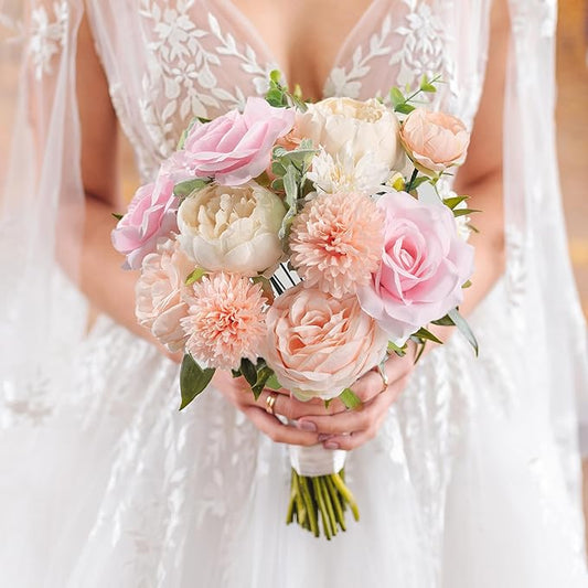 30 Pcs Peonies Artificial Flowers Pink Silk Roses Bulk for DIY Wedding Bouquet Bridal Shower Decorations Fake Floral Arrangements Party Table Centerpieces Home Decor Indoor Blush Peach Box