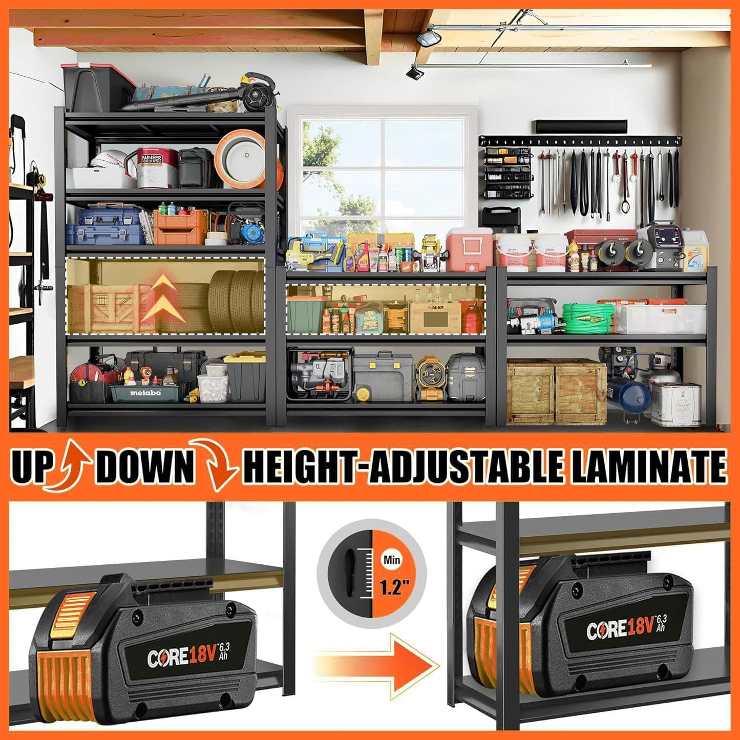 Metal Garage Shelving 5-Tier Storage Shelves Adjustable Metal Shelving Units Storage Shelves Heavy Duty for Basement, Commercial, Warehouse, Industrial, Black