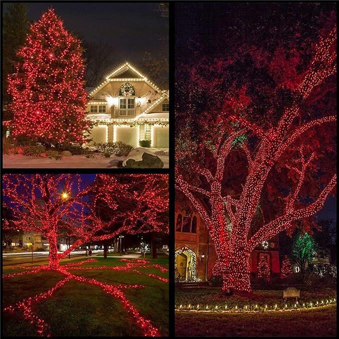 YULETIME 100 Count Red Christmas Lights, 33 Feet Green Wire UL Certified Incandescent-Like LED Mini String Lights
