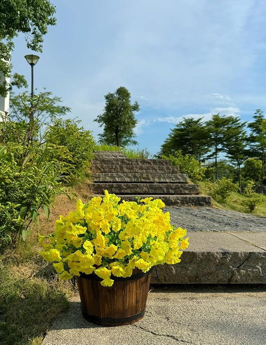 10 Bundles Artificial Flowers for Outdoor,UV Resistant Fake Petunia Flowers,Faux Plants for Outside Hanging Planters,Artificial Plants for Indoor Porch Garden Home Wedding Decor(Yellow)