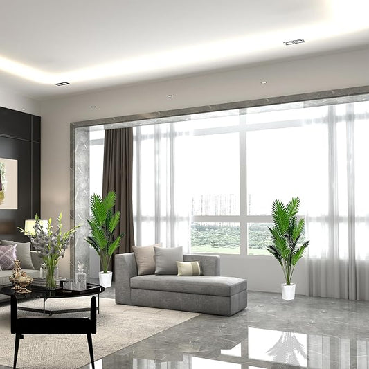 SAJANDAS Set of 2 Artificial Areca Palm Plants in Pots, 51 Inch Fake Tropical Palm Trees with Greenery Leaves and Stems, Faux Dypsis Lutescens Floor Plants for Office, Store, Garden, Home Decoration