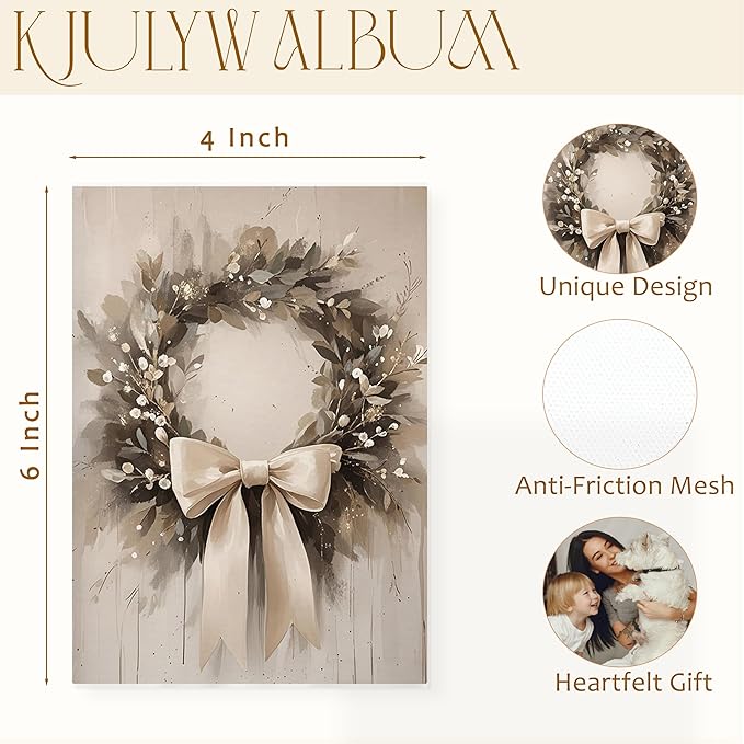 Christmas Photo Albums 4x6 inch Hold 36 PicturesPictures, Vintage Coquette Bow Christmas Wreath Small Memory Photo Album Book for Baby Family Graduation Wedding Travel Vacation