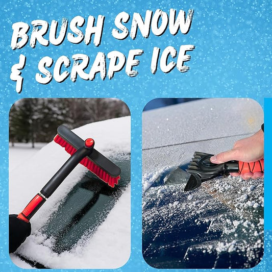 RevHeads Ice Scraper for Car Windshield with Snow Brush - Telescopic Handle to 28" - Brush End to Clear Snow, Chisel Side for Frost, Claw Side for ICY Chunks