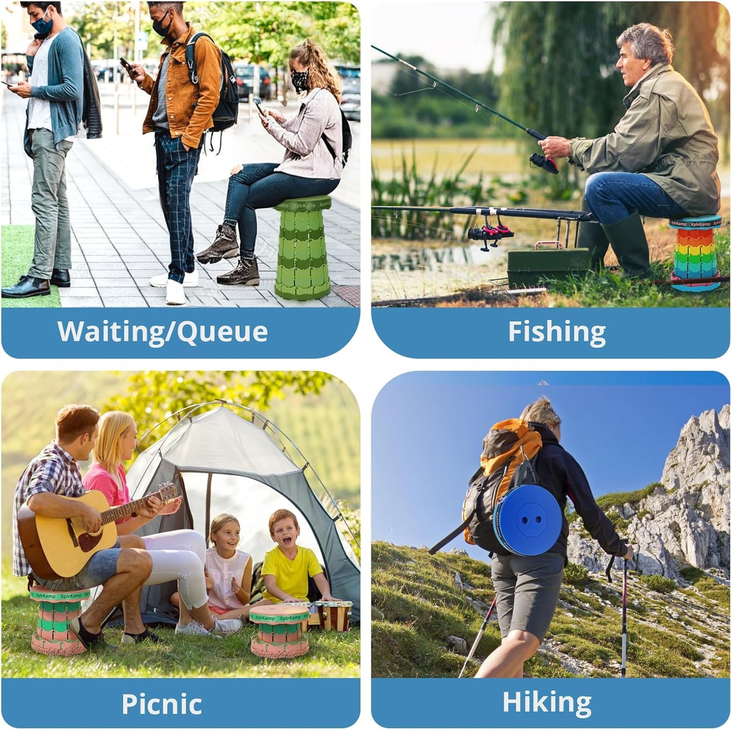 Upgraded Thickened Collapsible Stool, Portable Folding Stool Chair Lightweight But Sturdy Foldable Camping Stool, Retractable Telescopic Seat for Picnics Fishing Hiking BBQ (1, Blue)