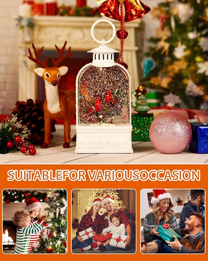 Christmas Decorations Cardinal Snow Globes,Musical Christmas Snow Globes Lantern Light Up 6H Timer Glitter Globe,Red Bird Cardinal Gifts Christmas Decor Indoor for Home