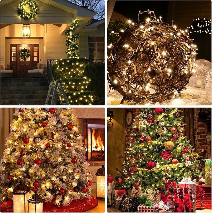 FUNPENY Christmas Lights, 2 Pack Total 300Count 60FT String Lights Green Wire for Indoor/Outdoor Christmas Tree Xmas Party Holiday Home Decorations, Warm White