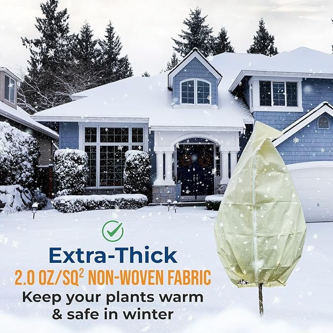 Plant Covers Freeze Protection, 10ft x 10ft Extra Large Tree Covers with Zipper & Drawstring, Frost Cloth for Winter, Outdoor Plant Blankets for Cold Weather, 1 Pack