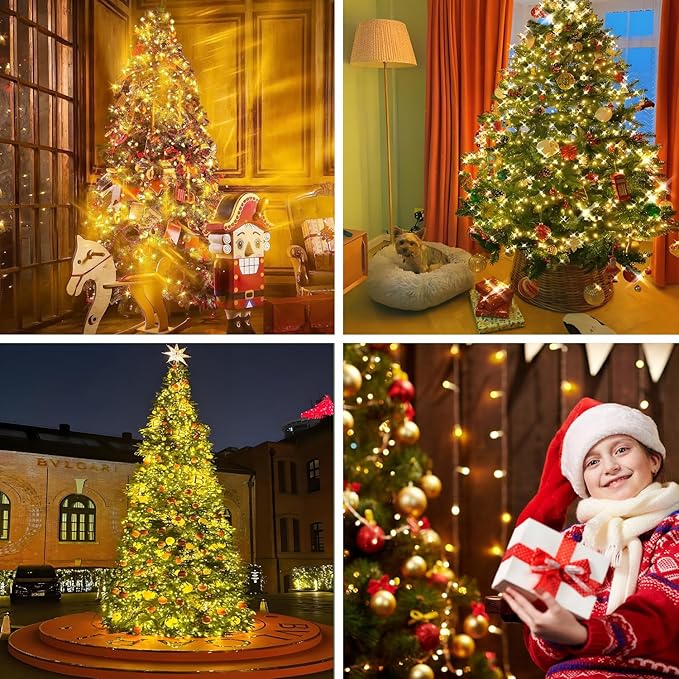 Christmas Tree Lights with Ring,6.6ft 400LED Fairy Light with Remote Control,16 Lines String Light,8 Modes,Timing Function,LED Light for 4-10ft Indoor and Outdoor Christmas Tree Decoration,Warm White