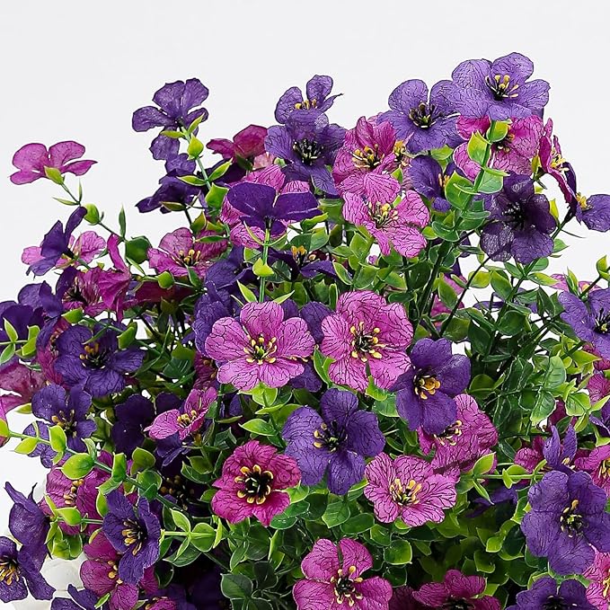 Artificial Flowers for Outdoors 6PCS,All Weather Fade Proof, UV Resistant Waterproof Realistic Faux Silk Mums Daisies Double Purple for Hanging Planters Porch Patio Balcony Deck Fence Garden Decor