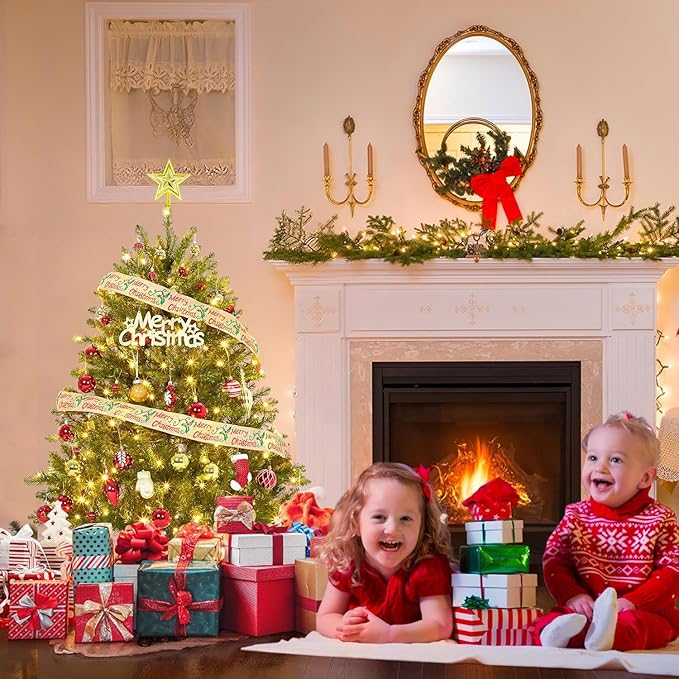 GarveeHome 4.5ft Christmas Tree, Artificial Christmas Trees with Dense Branches Realistic Holiday Décor Tree with Base