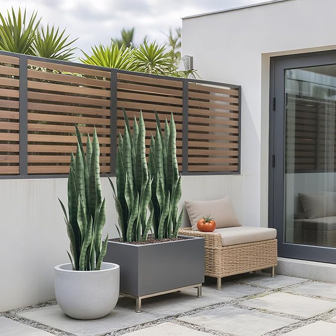 Fake Snake Plant 3ft Tall Faux Sansevieria with 24 Realistic Leaves UV Resistant Potted 2 Pack Fake Mother in Law's Tongue Plants for Indoor Outdoor Home Office Bedroom or Patio Decoration