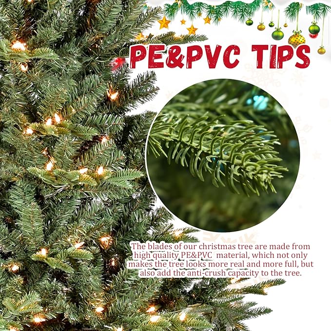 Pre-Lit Artificial Full Christmas Tree, Leheyhey 5 ft Christmas Tree with Lights - Halloween Tree, Artificial Hinged Xmas Tree for Holiday Party Office Home, 1122 PE&PVC Mixed Branch Tips, 350 Lights