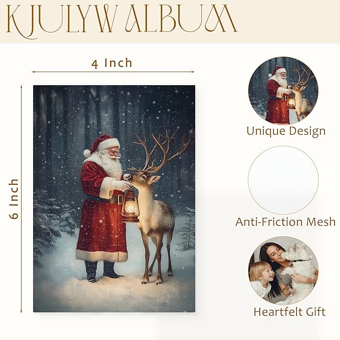 Christmas Photo Albums 4x6 Pictures, Winter Christmas Santa Reindeer Xmas Holiday Small Memory Photo Album Book for Baby Family Graduation Wedding Travel Vacation