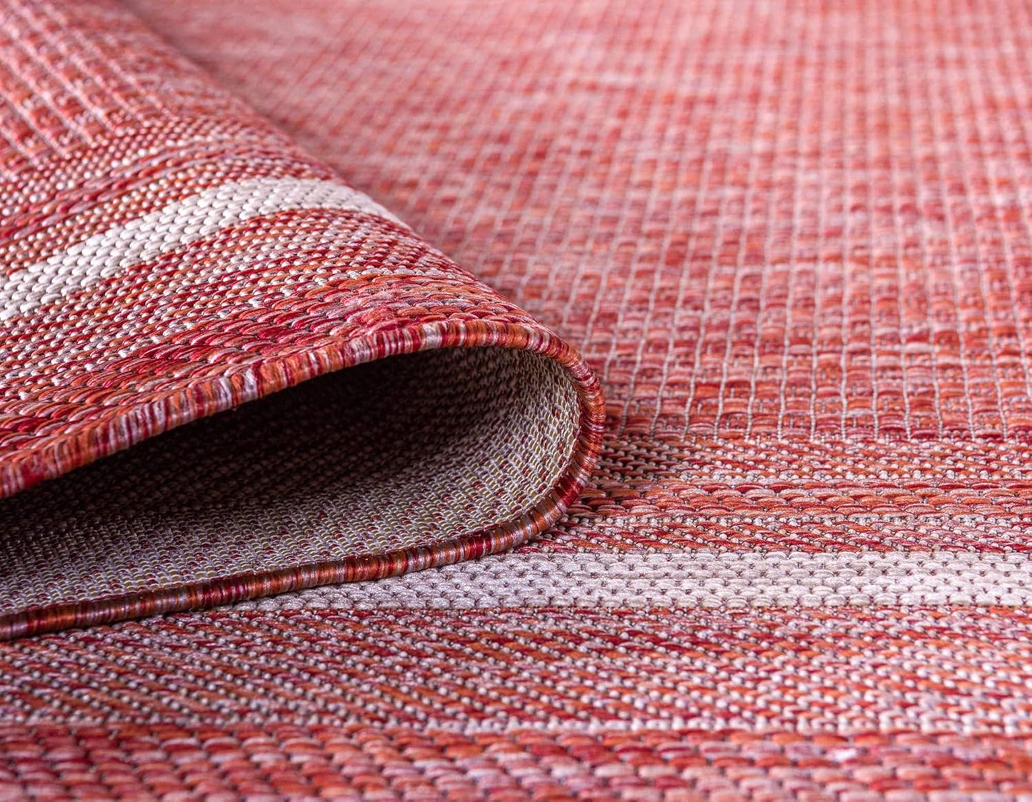 Unique Loom Outdoor Border Collection Area Rug - Soft Border (7' 1" x 10' Rectangle, Rust Red/ Ivory)