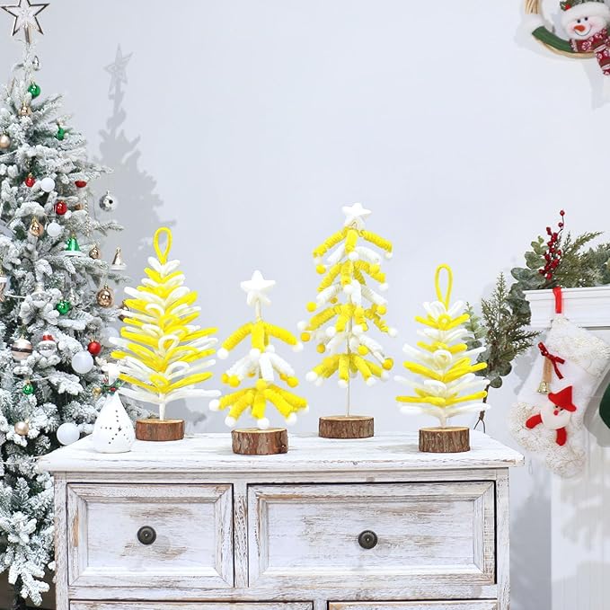 Super Holiday 4PCS Small Christmas Tree, Artificial Mini Tabletop Tree Christmas Decorations, for Wedding Holiday Indoor Xmas Party Decor - Gold/White