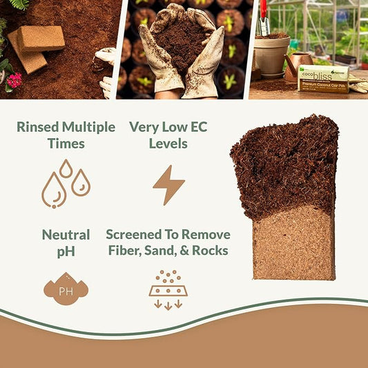 Coco Bliss Coco Coir Bricks (50-Pack, 650gm Bricks) - Organic Coco Coir for Plants - OMRI-Listed Coconut Coir for Plants - Coconut Coir Bricks - Coco Peat for Plants, Garden Soil, & Organic Mulch