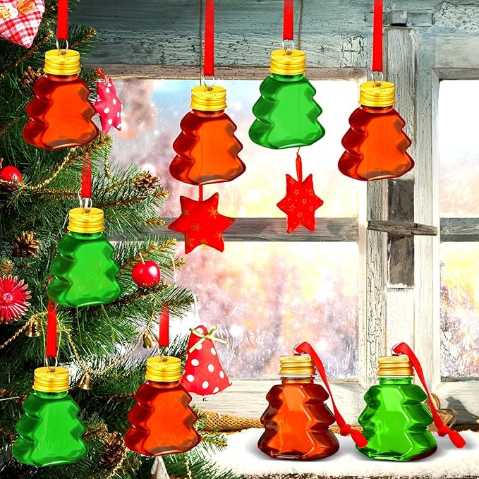 Patelai 18 Pcs Christmas Drink Balls Clear Shot Glass Ornaments Xmas Tree Fillable Ornaments Plastic Xmas Water Bottle Bulbs for Holiday Party Decorations(Christmas Tree,50 ml)