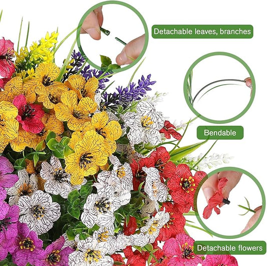 12 Bundles Artificial Flowers for Outdoor,No Fade Fake Plastic Flower Lavender Monkey Grass for Decoration,Faux Plants Hanging Planters Indoor Outside Garden Porch Window Box Home Wedding