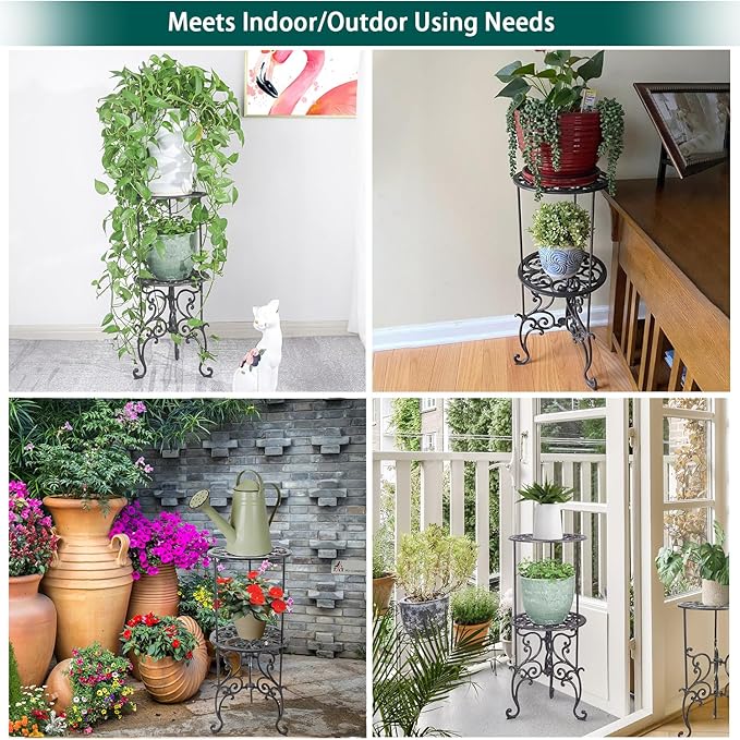 Sungmor Heavy Duty Cast Iron Potted Plant Stand,26-Inch 2 Tiers Metal Planter Rack,Decorative Flower Pot Holder,Vintage & Rustic Style Indoor Outdoor Garden Pots Container Supports