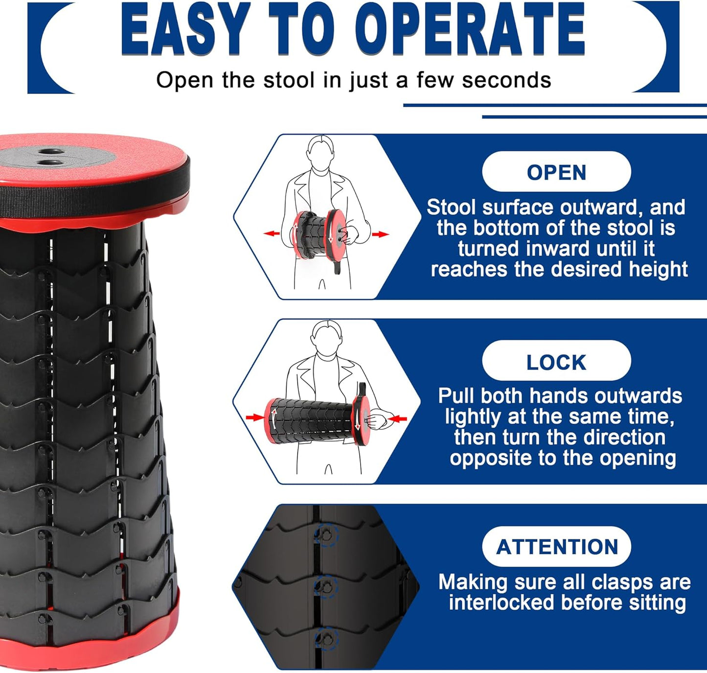 ALEVMOOM Upgraded Nylon Collapsible Stool with 500lbs Max Weight Portable Retractable Folding Telescoping Stools for Adults Chair for Outdoor Camping Fishing Hiking BBQ (Nylon Red)