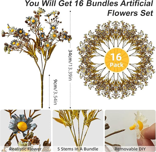 Artificial Daisy Flowers for Outdoor 16 Bundles Faux Daisy Flower UV Resistant No Fade Floral for Home Indoor Outside Garden Porch Window Box Balcony Yard Porch Fall Decor (Blue)