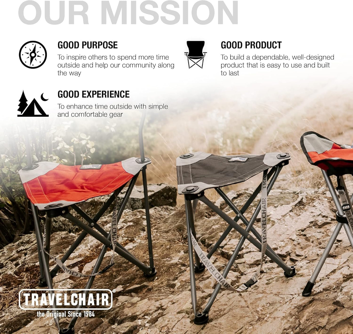 Travel Chair Big Slacker Stool, Portable Tripod Chair for Outdoor Adventures, Quick Folding Fishing Camping Travel Stool, Black & Gray