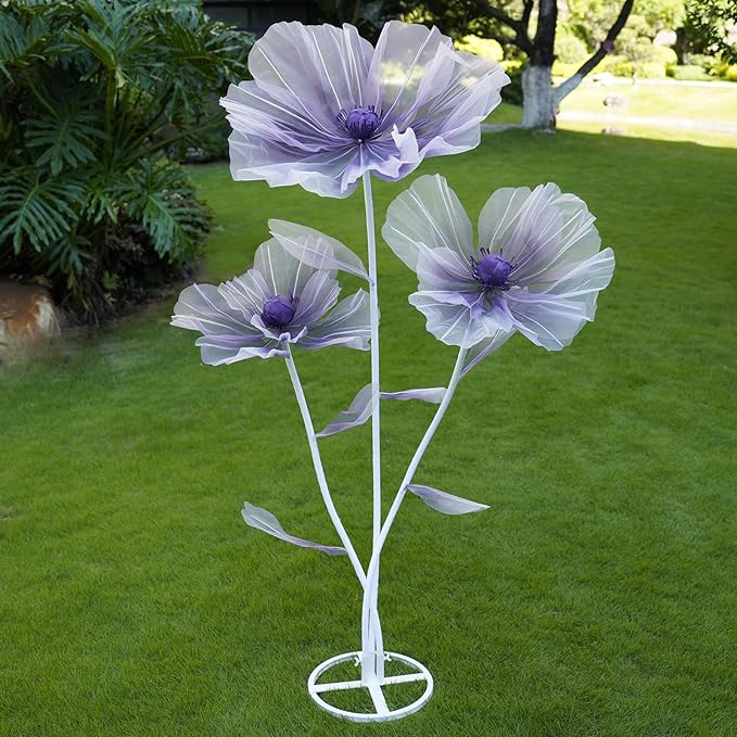 Giant Flowers for Decoration,3-Head Large Artificial Silk Flower with Standing Stems and Base for Party Banquet Wedding Reception Background Decor Home Decor (Purple Gradient)