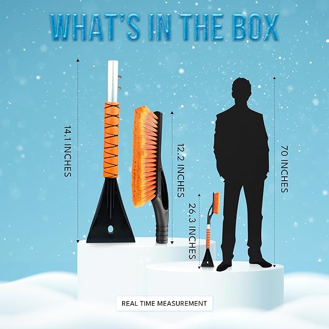 EcoNour 27" Aluminum Car Snow Scraper and Brush (Orange, Red, Green & Blue) | Weaved Bristle Head with Metal Body Ice Scraper for Car Windshield | Ice Scraper with Foam Grip Winter Accessory | 4 Pack