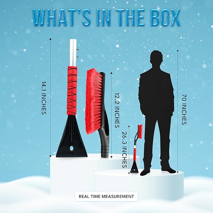 EcoNour 27" Aluminum Car Snow Scraper and Brush (Red) | Scratch-Free Weaved Bristle Head with Metal Body Ice Scraper for Car Windshield | Tough Ice Scraper with Ergonomic Foam Grip for Cars | 1 Pack