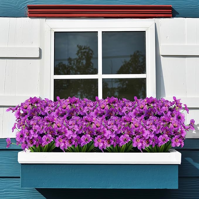 AGIRL 24 Bundles Artificial Flowers for Outdoor,No Fade Fake Plastic Flowers Faux Plants for Decoration Hanging Planters Indoor Outside Garden Porch Window Box Home Wedding Farmhouse