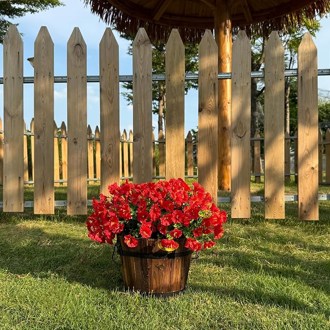 10 Bundles Artificial Flowers for Outdoor,UV Resistant Fake Petunia Flowers,Faux Plants for Outside Hanging Planters,Artificial Plants for Indoor Porch Garden Home Wedding Decor(Red)