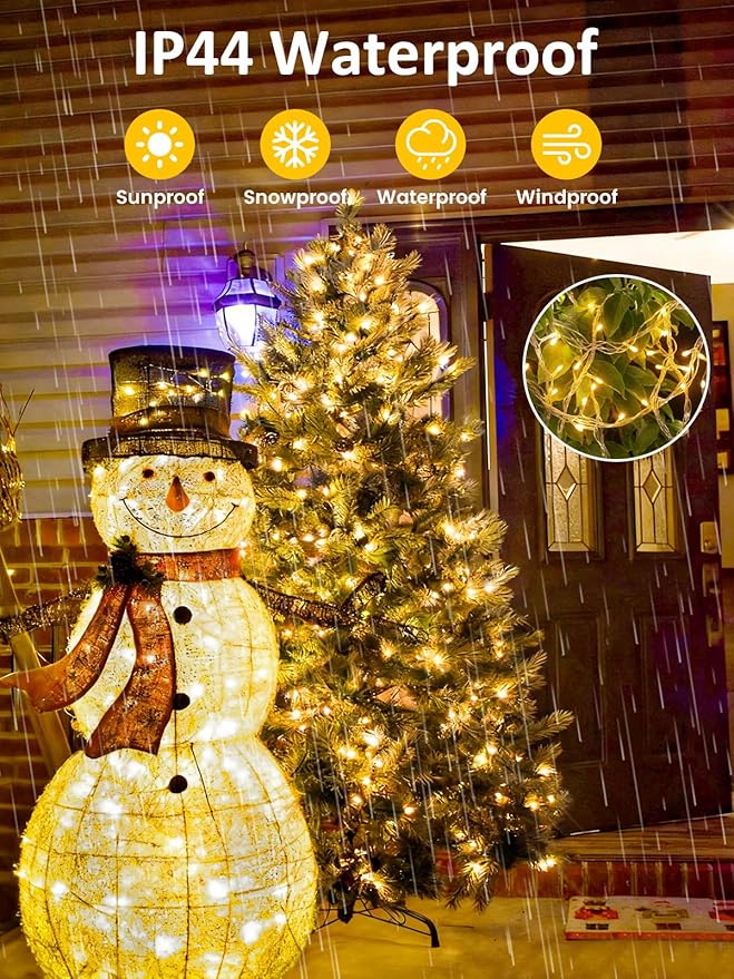 Voice Control Smart Christmas Lights Indoor Outdoor, Clear Wire 66Ft 200 LED String Lights Waterproof, 12 Modes Twinkle Fairy String Light for Xmas Tree Wedding Party Bedroom Decorations (Warm White)