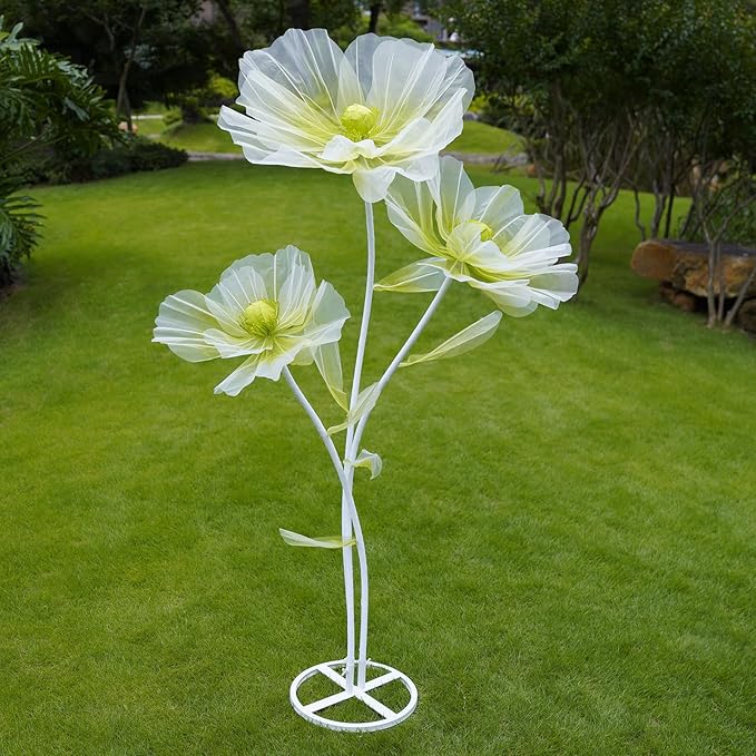 Giant Flowers for Decoration,3-Head Large Artificial Silk Flower with Standing Stems and Base for Party Banquet Wedding Reception Background Decor Home Decor (Cyan Gradient)