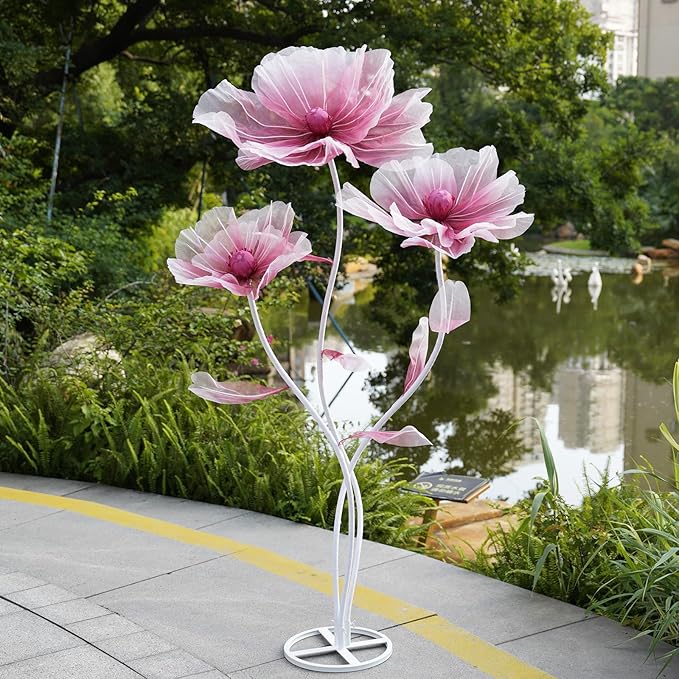 Giant Flowers for Decoration,66.9" Tall Floor Standing Life Size Silk Flower Decor - 3 Large Artificial Flowers with Stand for Wedding Reception, Party Banquet Background, Home Decor