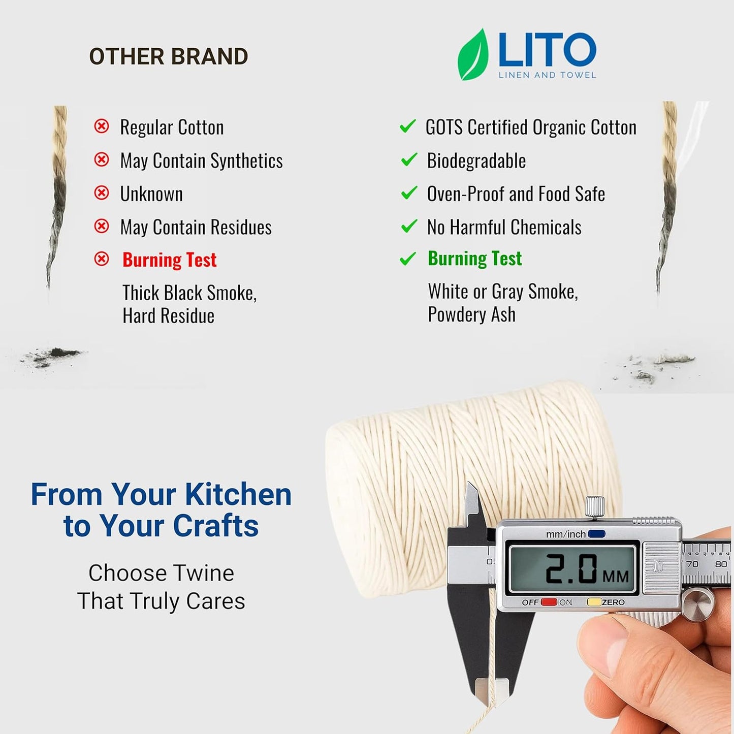 Organic Butcher’s Twine for Cooking & Trussing – 2mm Heavy-Duty Natural Cotton Kitchen Twine 500 Feet – Food-Safe, Oven-Safe String for Meat, Turkey, Baking, & Crafts