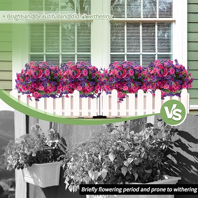 Artificial Flowers for Outdoors Decoration,20 Bundles Fake Morning Glory Petunias for Outside Artificial Faux Plants for Home Porch Patio Balcony Planter Yard Garden Light Purple