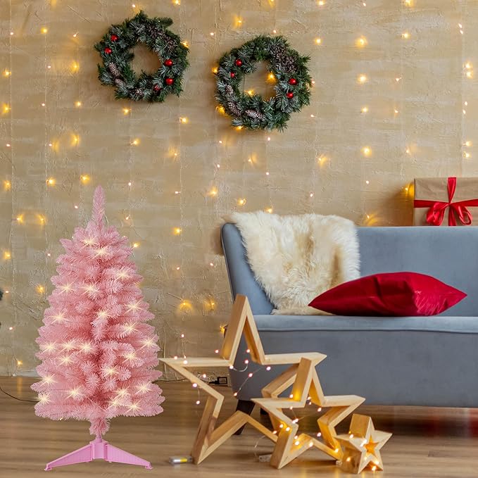 Pre-Lit Artificial Christmas Tree 3Ft, Battery Operated Desktop Xmas Tree with 50 LED 160 Branch Tips Mini Christmas Tree Decoration Indoor Outdoor