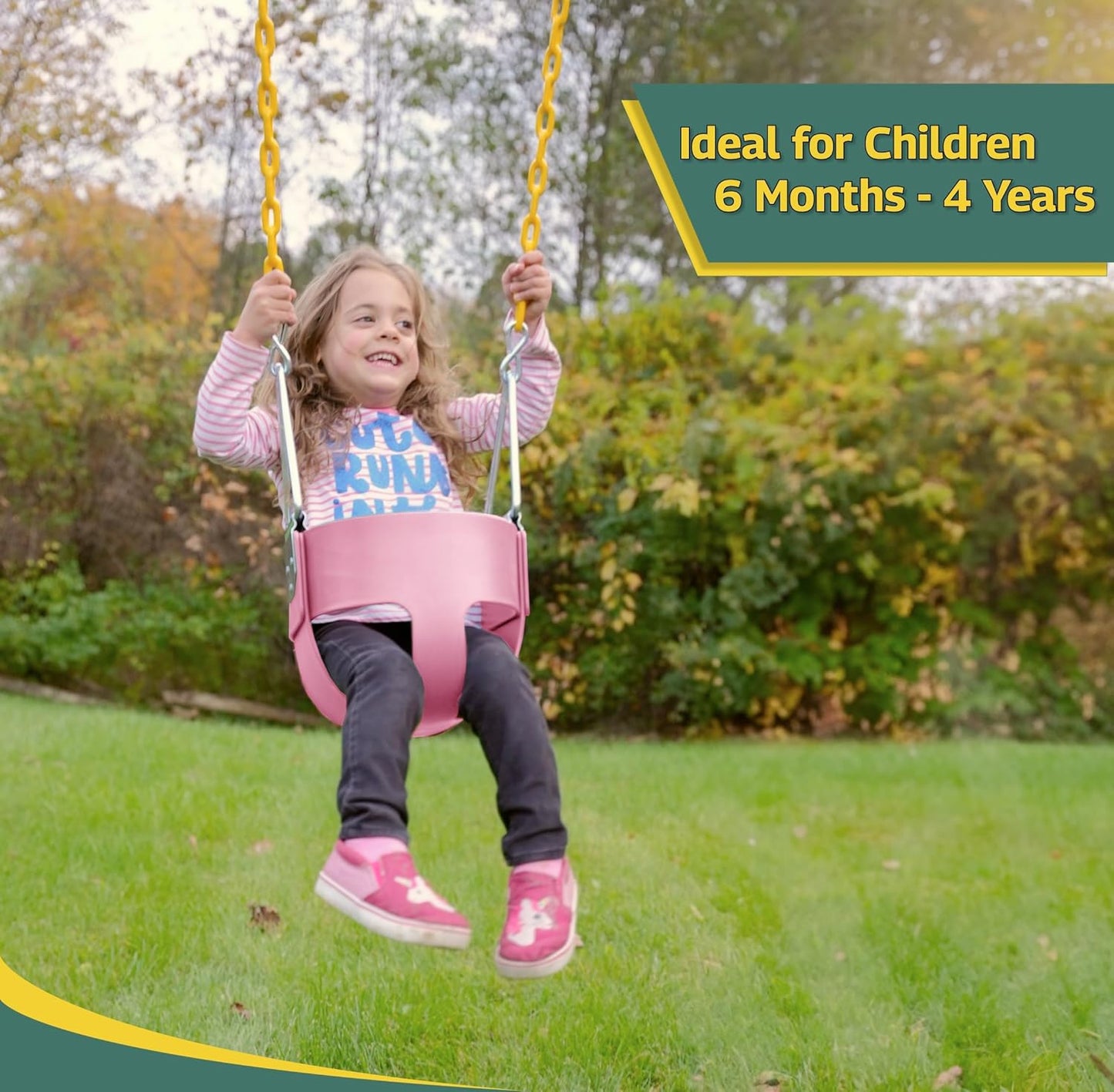 Eastern Jungle Gym Heavy-Duty High Back Full Bucket Toddler Swing Seat | Coated Chains Fully Assembled | Pink Swing Set Accessory