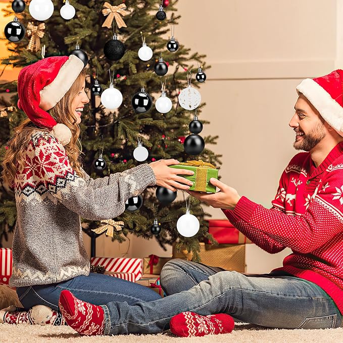 Aitsite 100 Pack Christmas Balls Christmas Tree Decoration Shatterproof Christmas Day Decoration Balls for Christmas Tree Decorations(Black and White)