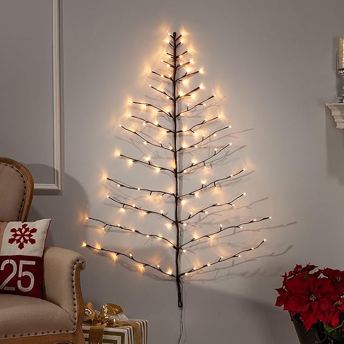 Hairui Lighted Brown Wall Tree 6FT 180 Warm White LED Lights for Easter Home Fireplace Christmas Decoration Inside Outside